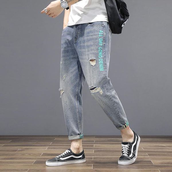 men's jeans 2021 mens fashion ripped hole denim pants big size men distressed casual solid color long trousers, Blue
men's jeans 2021 mens fashion ripped hole denim pants big size men distressed casual solid color long trousers, Blue