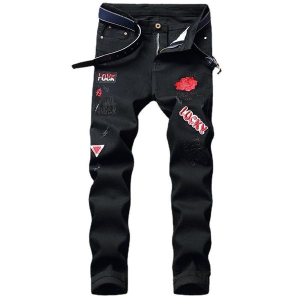 men's male red flower letters embroidery black jeans fahion casual badge stretch denim pants 2022
men's male red flower letters embroidery black jeans fahion casual badge stretch denim pants 2022