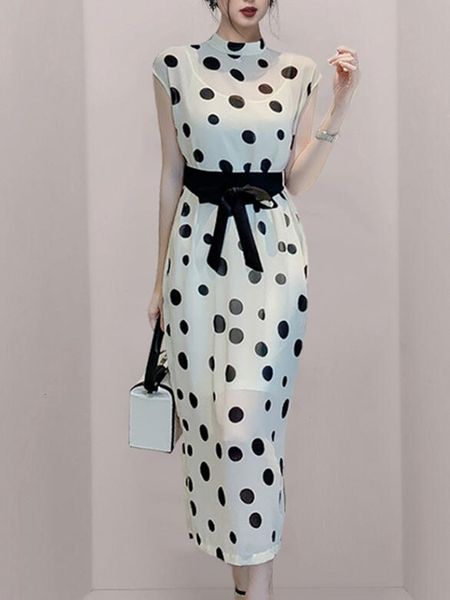 casual dresses women's polka dot printed chiffon wrap o-neck sleeveless split lace-up summer ropa mujer 3l3i, Black;gray
casual dresses women's polka dot printed chiffon wrap o-neck sleeveless split lace-up summer ropa mujer 3l3i, Black;gray