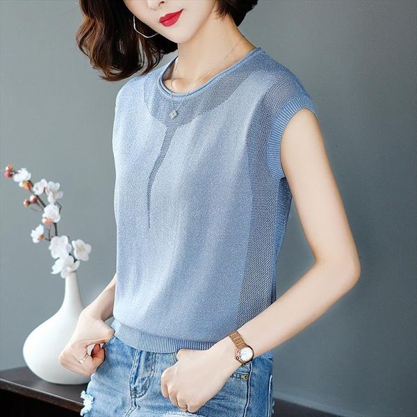 knitted silver wire pullover womens sweaters t shirt fashion female clothes casual short sleeve summer knit, White;black
knitted silver wire pullover womens sweaters t shirt fashion female clothes casual short sleeve summer knit, White;black