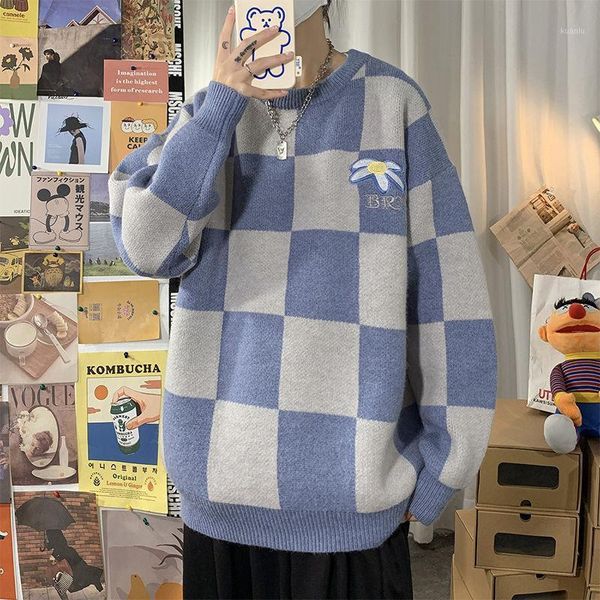 men's sweaters neploha 2021 winter plaid graphic casual flower embroidered o-neck streetwear male loose couple pullover, White;black
men's sweaters neploha 2021 winter plaid graphic casual flower embroidered o-neck streetwear male loose couple pullover, White;black