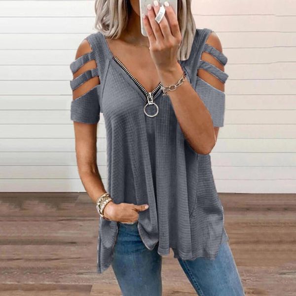 women's t-shirt loose t shirt womens solid v neck zipper color hollow out short sleeve tee fold casual harajuku for women summ 4, White
women's t-shirt loose t shirt womens solid v neck zipper color hollow out short sleeve tee fold casual harajuku for women summ 4, White