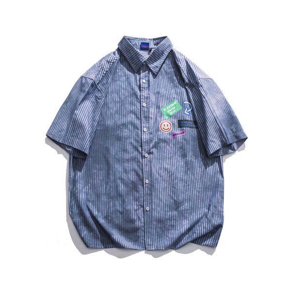 fashion shirt short sleeve men's summer american casual stripe tie dye personality cartoon print loose pair, White;black
fashion shirt short sleeve men's summer american casual stripe tie dye personality cartoon print loose pair, White;black