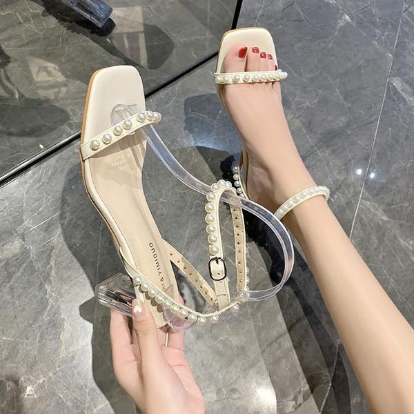 sandals transparent heel women pearl buckle thick summer shoes fashion open toe high mujer, Black
sandals transparent heel women pearl buckle thick summer shoes fashion open toe high mujer, Black