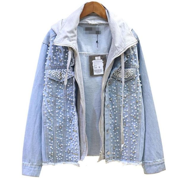 women's jackets 2021 spring autumn fashion heavy work beaded denim jacket women fake two pieces loose hooded jeans coat, Black;brown
women's jackets 2021 spring autumn fashion heavy work beaded denim jacket women fake two pieces loose hooded jeans coat, Black;brown