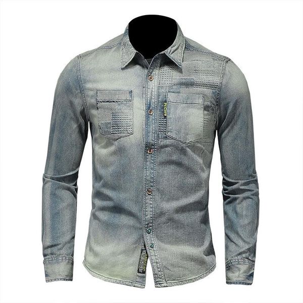 men's casual shirts 2021 spring jeans shirt men denim 100% cotton lapel long sleeve retro slim motorcycle light blue cowboy thin coat, White;black
men's casual shirts 2021 spring jeans shirt men denim 100% cotton lapel long sleeve retro slim motorcycle light blue cowboy thin coat, White;black
