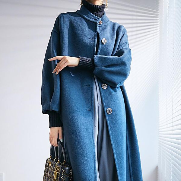 women's wool & blends cashmere coat long style loose double-sided tweed bubble sleeve thin, Black
women's wool & blends cashmere coat long style loose double-sided tweed bubble sleeve thin, Black