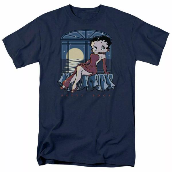 betty boop moonlight t shirt mens licensed cartoon merchandise navy, White;black