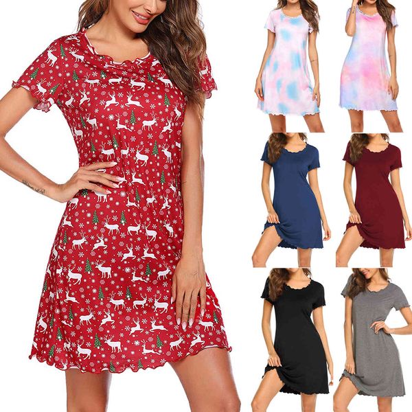 women's sleepwear selling short sleeve ruffled loose pajama, Black;red 
women's sleepwear selling short sleeve ruffled loose pajama, Black;red