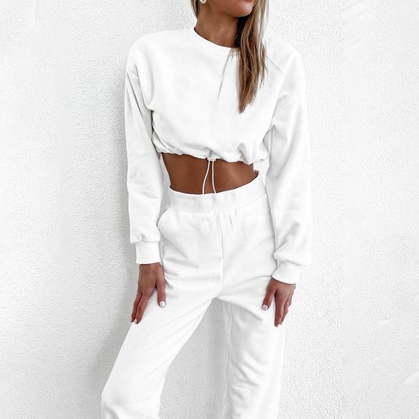 women's two piece pants 2021 autumn sports two-piece street fashion casual suit long-sleeved umbilical sweater, White
women's two piece pants 2021 autumn sports two-piece street fashion casual suit long-sleeved umbilical sweater, White