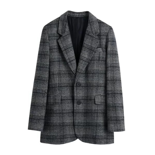 women's suits & blazers slmd vintage elegant gray patchwork plaid woolen women fashion pockets buttons notched blazer coats, White;black
women's suits & blazers slmd vintage elegant gray patchwork plaid woolen women fashion pockets buttons notched blazer coats, White;black