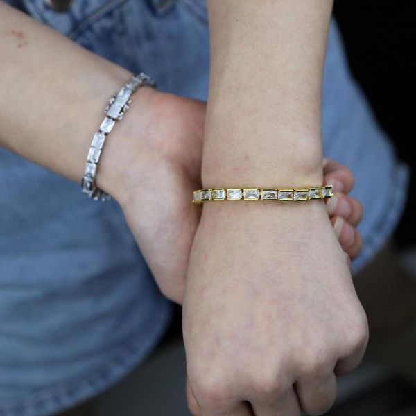 link, chain 1 row cubic zirconia paved gold silver color bracelet for women iced out hip hop baguette cz tennis jewelry, Black
link, chain 1 row cubic zirconia paved gold silver color bracelet for women iced out hip hop baguette cz tennis jewelry, Black