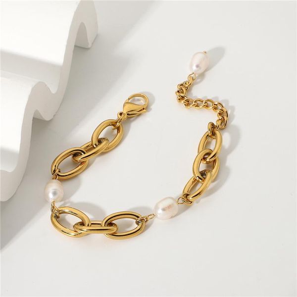 link, chain 12mm wide male18k gold plated baroque 316l bracelets girls oval chunky freshwater pearls bracelet for women's accessories, Black
link, chain 12mm wide male18k gold plated baroque 316l bracelets girls oval chunky freshwater pearls bracelet for women's accessories, Black