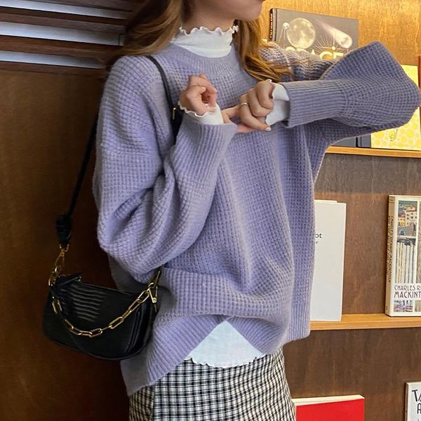 women's sweaters autumn winter clothes women 2021 harajuku korean woman fashion vintage personality sweet plaid purple knitted sweater, White;black
women's sweaters autumn winter clothes women 2021 harajuku korean woman fashion vintage personality sweet plaid purple knitted sweater, White;black