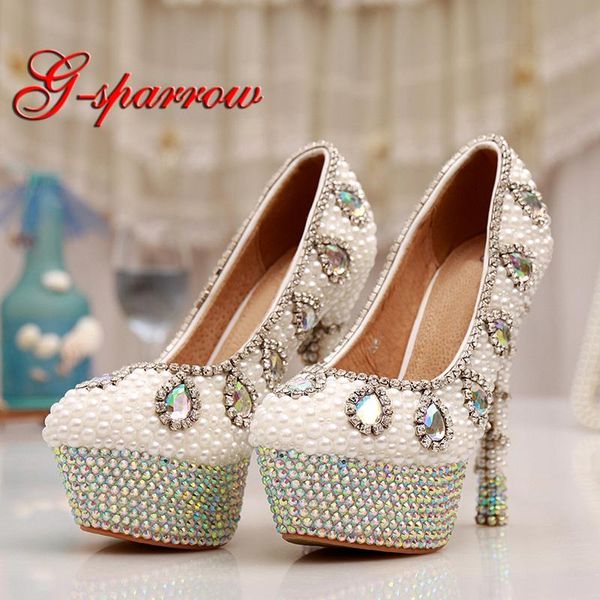 white pearl wedding shoes with sparkling ab crystal platforms bridal 5" high heel homecoming party pumps handicraft dress, Black
white pearl wedding shoes with sparkling ab crystal platforms bridal 5" high heel homecoming party pumps handicraft dress, Black