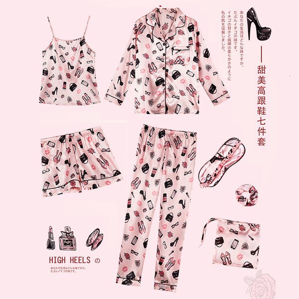 women's shorts imitate real silk 7 pcs set pajamas woman printing fashion pajama zok0, White;black
women's shorts imitate real silk 7 pcs set pajamas woman printing fashion pajama zok0, White;black