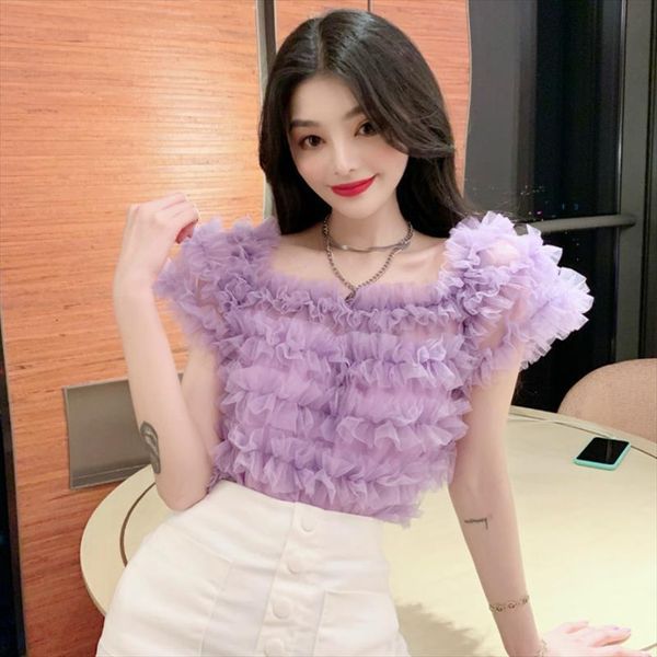 summer purple slash neck womens shirt lace off shoulders mesh spliced 3d flowers pleated blouses crop blusas mujer, White
summer purple slash neck womens shirt lace off shoulders mesh spliced 3d flowers pleated blouses crop blusas mujer, White