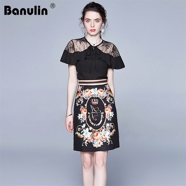 banulin fashion runway summer suit women's short sleeve lace splice ruffles shirts and vintage printed skirt two pieces lady set 210603, White
banulin fashion runway summer suit women's short sleeve lace splice ruffles shirts and vintage printed skirt two pieces lady set 210603, White