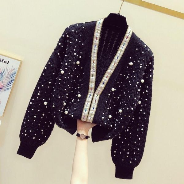 women's sweater beaded knitted cardigan 2021 winter casual v-neck thickened pearl black computer cotton full knits & tees, White
women's sweater beaded knitted cardigan 2021 winter casual v-neck thickened pearl black computer cotton full knits & tees, White