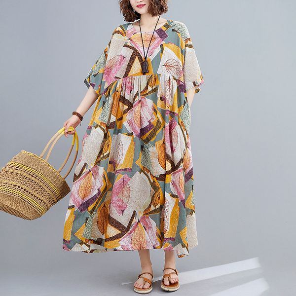 johnature women print floral dresses vintage high waist summer o-neck short sleeve loose female casual dresses 210521, Black;gray
johnature women print floral dresses vintage high waist summer o-neck short sleeve loose female casual dresses 210521, Black;gray