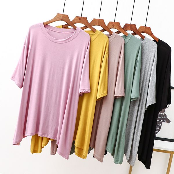 women's t shirt loose large spring and summer modal medium length round neck sleeve bottom coat home top, White
women's t shirt loose large spring and summer modal medium length round neck sleeve bottom coat home top, White
