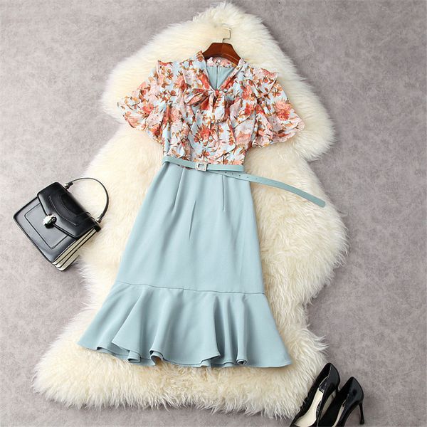 two piece dress fashion short sleeve floral collar impression chiffon shredded office trumpet dress girly woman's fashionable robe dres, White
two piece dress fashion short sleeve floral collar impression chiffon shredded office trumpet dress girly woman's fashionable robe dres, White