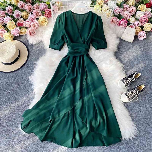 two piece dress vestidos verano v neck women solid color elegant puff short sleeve lace-up casual ruffles vintage om36, White
two piece dress vestidos verano v neck women solid color elegant puff short sleeve lace-up casual ruffles vintage om36, White