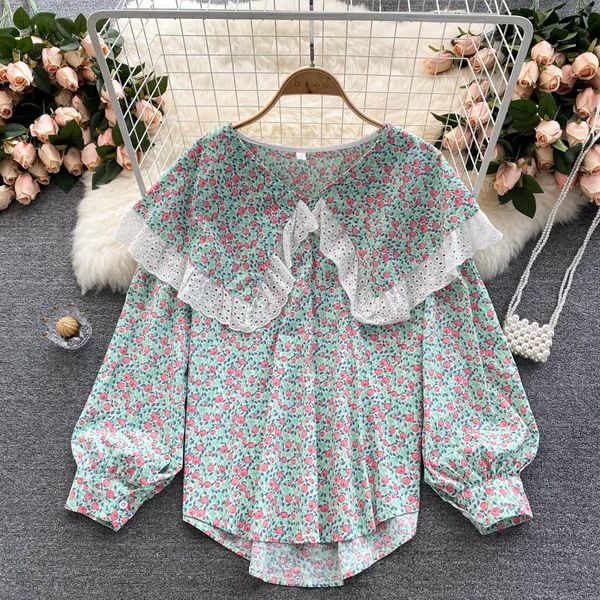 women's blouses & shirts fashion lace stitching big lapel shirt women autumn clothes retro printing loose and thin sweet floral blouse, White
women's blouses & shirts fashion lace stitching big lapel shirt women autumn clothes retro printing loose and thin sweet floral blouse, White
