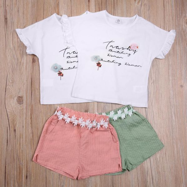 children kids girls summer clothing set short sleeves suit floral lace round collar pocket shorts 2pcs toddler outfits sets, White
children kids girls summer clothing set short sleeves suit floral lace round collar pocket shorts 2pcs toddler outfits sets, White