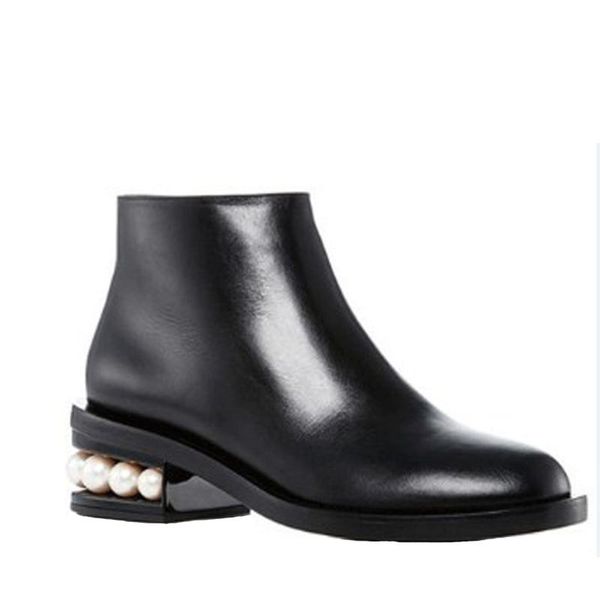 boots round head leather square heel women's shoes autumn and winter european american pearl side zipper, Black
boots round head leather square heel women's shoes autumn and winter european american pearl side zipper, Black