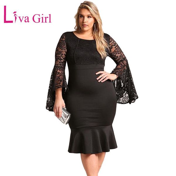casual dresses liva girl plus size floral lace mermaid dress white woman elegant ruffles bell sleeve party midi big robe 4xl, Black;gray
casual dresses liva girl plus size floral lace mermaid dress white woman elegant ruffles bell sleeve party midi big robe 4xl, Black;gray