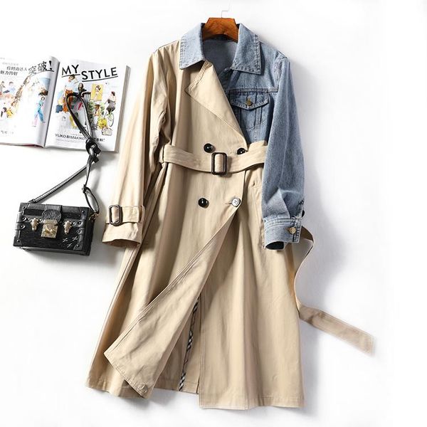 women's trench coats 2021 spring autumn womens casual coat oversize double breasted vintage washed outwear denim splice loose clothing, Tan;black
women's trench coats 2021 spring autumn womens casual coat oversize double breasted vintage washed outwear denim splice loose clothing, Tan;black