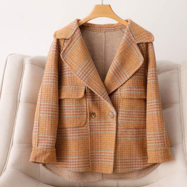 double-faced woolen goods wool overcoat female autumn and winter korean plaid small suit collar thin cropped coat women's & blends, Black
double-faced woolen goods wool overcoat female autumn and winter korean plaid small suit collar thin cropped coat women's & blends, Black