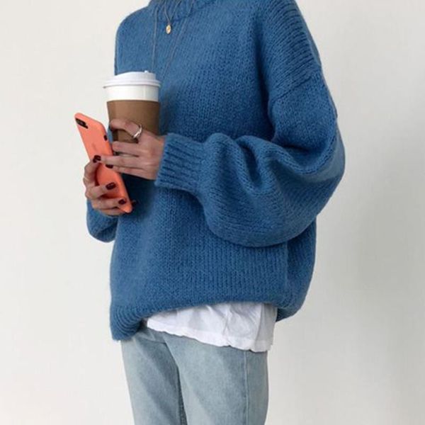 women's sweaters sweater women 2021 pullover solid color female casual thicken loose knit autumn winter outwear fashionable round neck, White;black
women's sweaters sweater women 2021 pullover solid color female casual thicken loose knit autumn winter outwear fashionable round neck, White;black