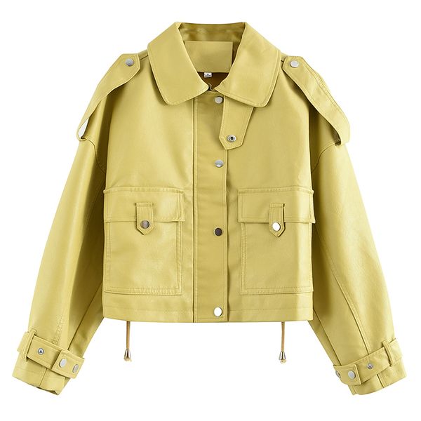 spring large pocket drawstring women faux leather jacket pu v-neck long sleeves casual yellow moto short coats 210513, Black
spring large pocket drawstring women faux leather jacket pu v-neck long sleeves casual yellow moto short coats 210513, Black