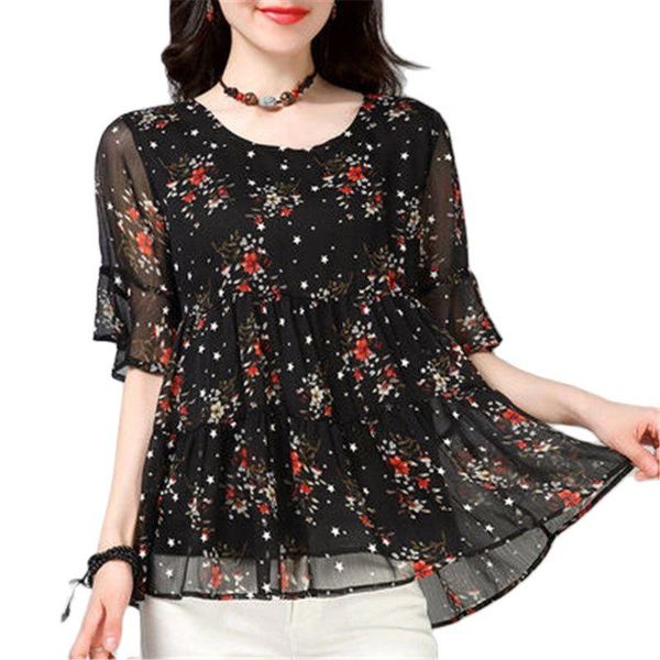women's blouses & shirts chiffon shirt short-sleeved plus size floral print loose t round neck fashion a494, White
women's blouses & shirts chiffon shirt short-sleeved plus size floral print loose t round neck fashion a494, White