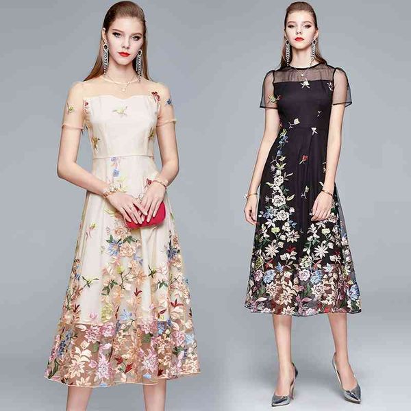 fashion summer runway mesh dress ladies o-neck flowers embroidery vintage women midi vestidos 210603, Black;gray
fashion summer runway mesh dress ladies o-neck flowers embroidery vintage women midi vestidos 210603, Black;gray