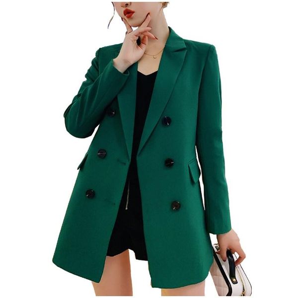 women's suits & blazers 2021 double breasted spring workwear office long blazer women jacket black slim outerwear, White;black
women's suits & blazers 2021 double breasted spring workwear office long blazer women jacket black slim outerwear, White;black