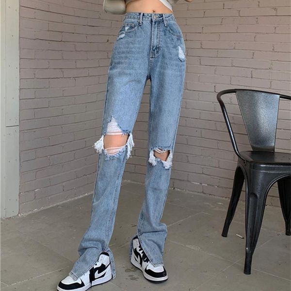 women's jeans baggy women 2021 high waist ripped knee holes loose straight denim pants fall split jean trousers female streetwear p212, Blue
women's jeans baggy women 2021 high waist ripped knee holes loose straight denim pants fall split jean trousers female streetwear p212, Blue