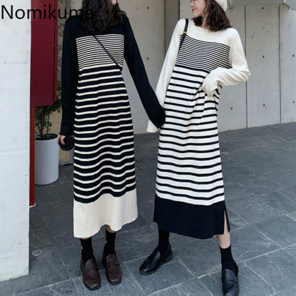 nomikuma white black contrast color striped dress women o neck long sleeve split knitted dresses korean style loose robe 3d011 210514, Black;gray
nomikuma white black contrast color striped dress women o neck long sleeve split knitted dresses korean style loose robe 3d011 210514, Black;gray