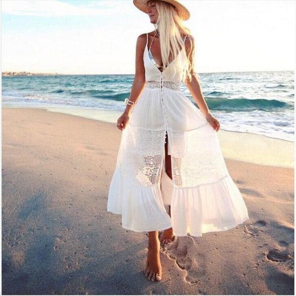 style summer women dress fashion white solid deep v long maxi evening beach hollow out sundress, Black;gray
style summer women dress fashion white solid deep v long maxi evening beach hollow out sundress, Black;gray