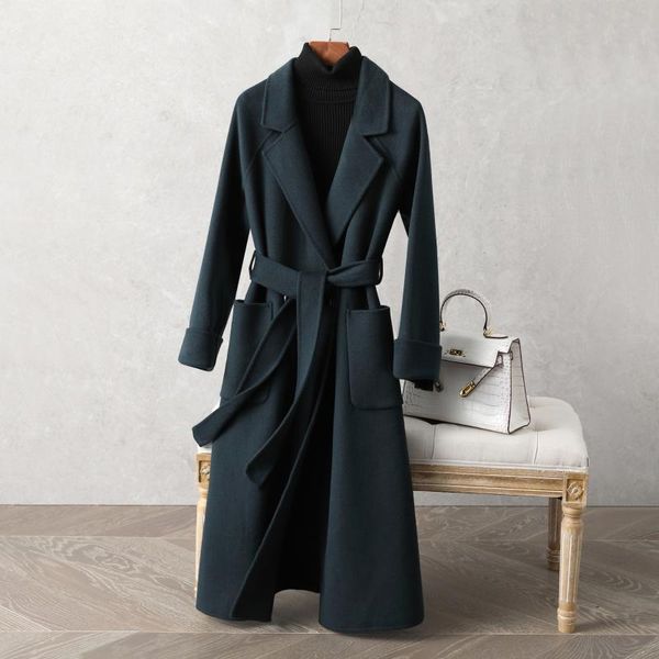 women's wool & blends autumn and winter 2021 hand sewn lace up double-sided woolen coat middle long high-end suit collar, Black
women's wool & blends autumn and winter 2021 hand sewn lace up double-sided woolen coat middle long high-end suit collar, Black