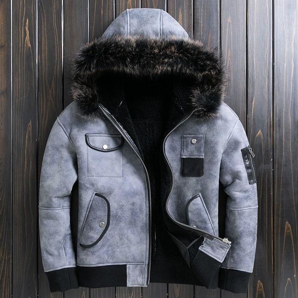 men's leather & faux thick winter warm men genuine jacket hooded multi-pockets sheep wool fur coat fashion sheepskin short slim outerwe, Black
men's leather & faux thick winter warm men genuine jacket hooded multi-pockets sheep wool fur coat fashion sheepskin short slim outerwe, Black