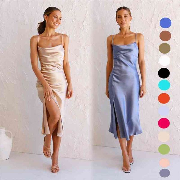 satin summer dress drawstring spaghetti straps slit long dresses for women party vestidos, Black;gray
satin summer dress drawstring spaghetti straps slit long dresses for women party vestidos, Black;gray
