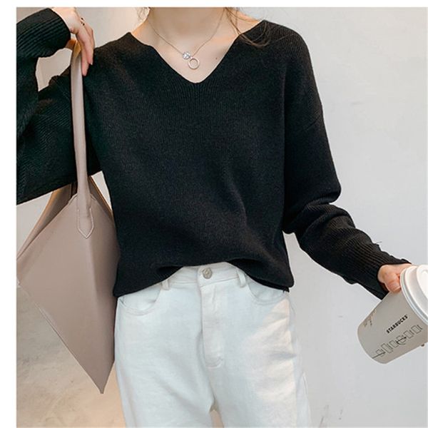 2021 autumn winter women sweaters female knitted thin pullover solid v-neck loose elegant office lady casual all match, White;black
2021 autumn winter women sweaters female knitted thin pullover solid v-neck loose elegant office lady casual all match, White;black