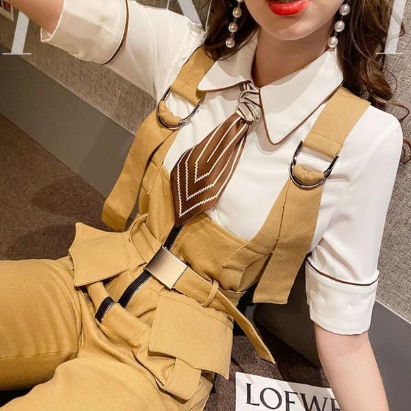 spring and summer suit hong kong style retro short-height casual fashion shirt suspender pants two - piece set women's, White
spring and summer suit hong kong style retro short-height casual fashion shirt suspender pants two - piece set women's, White