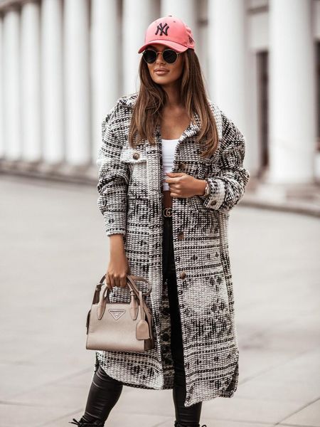 women's wool & blends women wolen coat 2021 autumn winter long sleeve lapel button print woolen fashion clothing abrigos mujer donsigne, Black
women's wool & blends women wolen coat 2021 autumn winter long sleeve lapel button print woolen fashion clothing abrigos mujer donsigne, Black