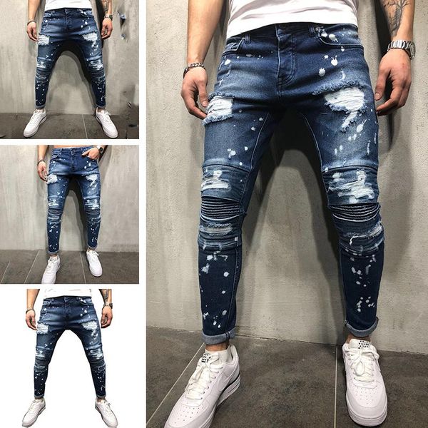stretch denim pants hip hop jogging pencil 2021 men's clothing skinny jeans torn hole ruined, Blue
stretch denim pants hip hop jogging pencil 2021 men's clothing skinny jeans torn hole ruined, Blue