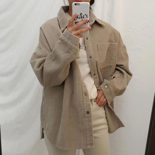 women's jackets harajuku corduroy women shirt autumn long sleeve thin coats casual vintage pocket female button up overcoats 2021, Black;brown
women's jackets harajuku corduroy women shirt autumn long sleeve thin coats casual vintage pocket female button up overcoats 2021, Black;brown