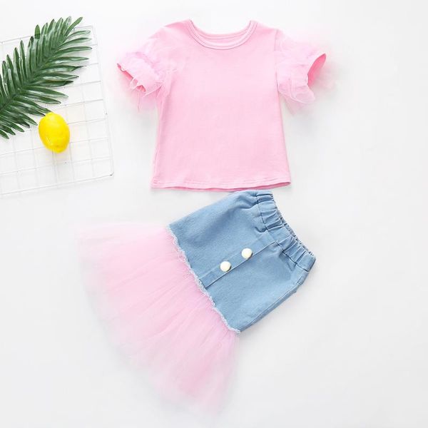 clothing sets fashion kids puff sleeve pink t-shirt + denim lace patchwork skirt girl summer 12m-6t, White
clothing sets fashion kids puff sleeve pink t-shirt + denim lace patchwork skirt girl summer 12m-6t, White